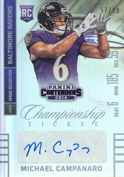 2014 Panini Contenders MICHAEL CAMPANARO CHAMPIONSHIP TICKET RC AUTO 57/99