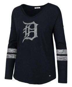 Detroit Tigers Women's 47 Brand Faded Navy Long Sleeve Tee T-Shirt