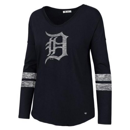 Detroit Tigers Women's 47 Brand Faded Navy Long Sleeve Tee T-Shirt