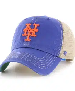 New York Mets 47 Brand Trawler Blue Clean Up Khaki Mesh Snapback Hat