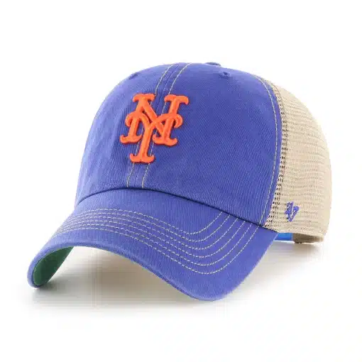 New York Mets 47 Brand Trawler Blue Clean Up Khaki Mesh Snapback Hat