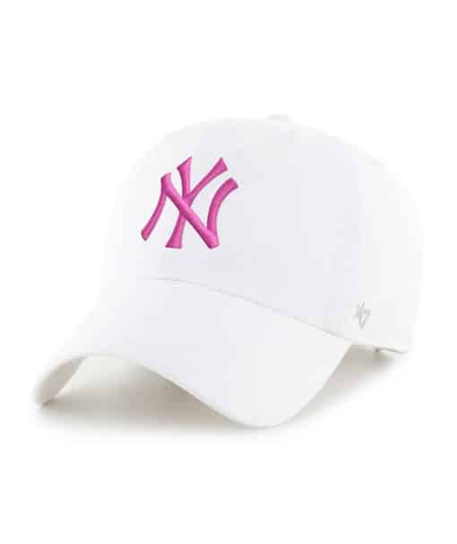 New York Yankees Women's 47 Brand White Pink Clean Up Adjustable Hat