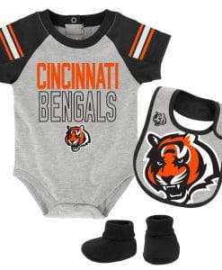 Cincinnati Bengals Baby Gray Onesie Creeper Bib & Bootie Set