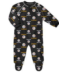 Pittsburgh Steelers Baby Black Raglan Zip Up Sleeper Coverall