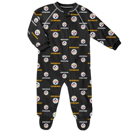 Pittsburgh Steelers Baby Black Raglan Zip Up Sleeper Coverall