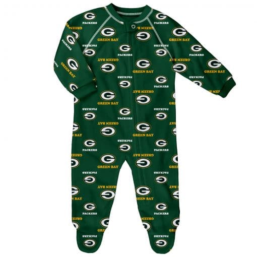 Green Bay Packers Baby Green Raglan Zip Up Sleeper Coverall