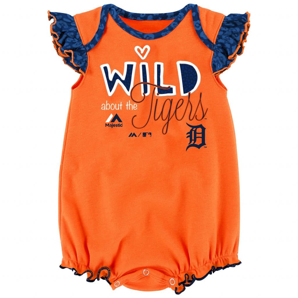 Detroit Tigers Girls Baby Orange Wild Onesie Creeper - Detroit Game Gear