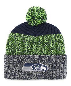 Seattle Seahawks 47 Brand Navy Lime Static Cuff Knit Hat