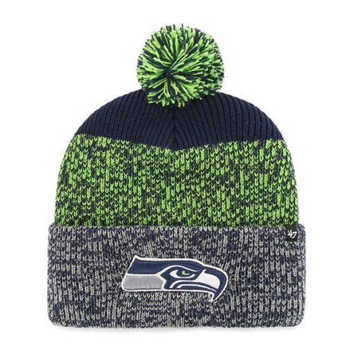 Seattle Seahawks 47 Brand Navy Lime Static Cuff Knit Hat
