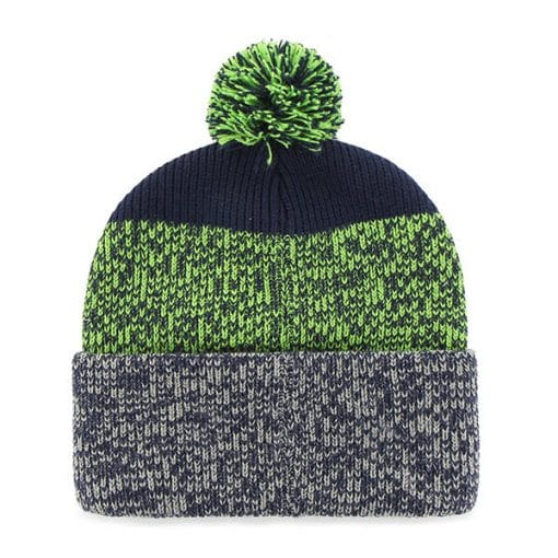 Seattle Seahawks 47 Brand Navy Lime Static Cuff Knit Hat - Image 2