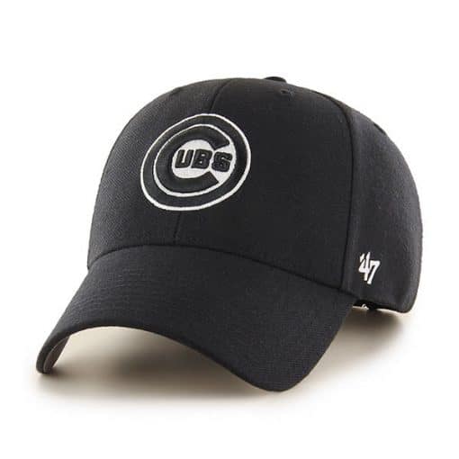 Chicago Cubs 47 Brand Black White Logo MVP Adjustable Hat