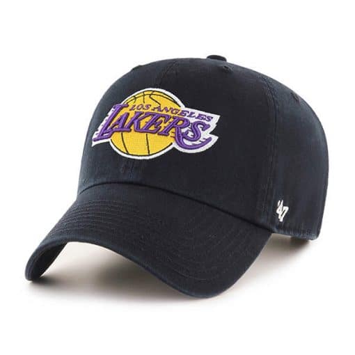 Los Angeles Lakers KIDS 47 Brand Black Logo Clean Up Adjustable Hat