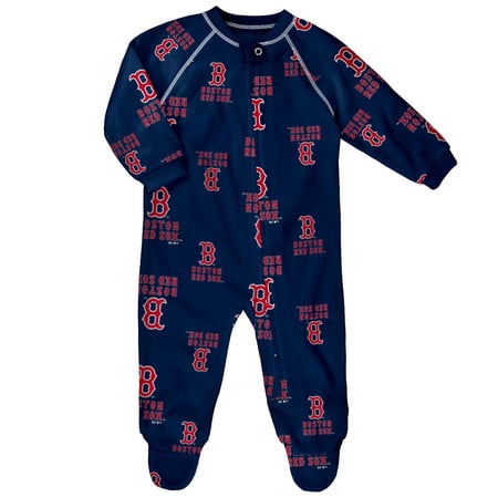 Boston Red Sox Baby Navy Raglan Zip Up Sleeper Coverall