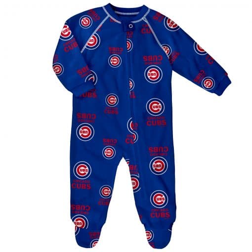 Chicago Cubs Baby Blue Raglan Zip Up Sleeper Coverall