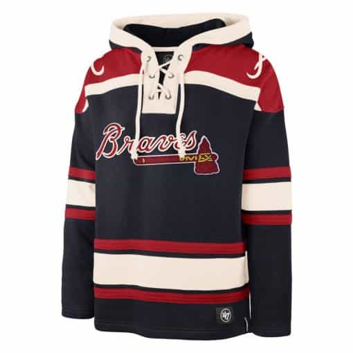 Atlanta Braves Men's 47 Brand Navy Pullover Jersey Hoodie - Image 3