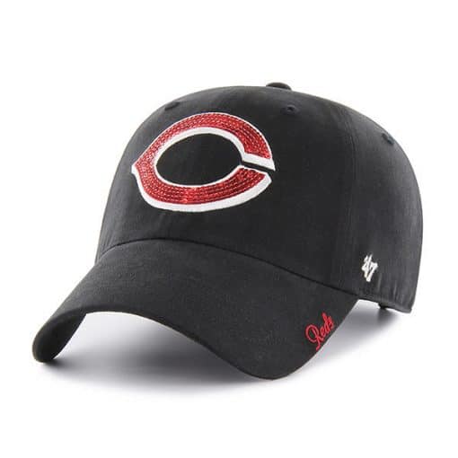 Cincinnati Reds Women's 47 Brand Sparkle Black Clean Up Adjustable Hat
