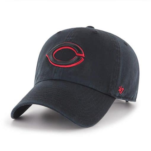Cincinnati Reds 47 Brand Black Clean Up Adjustable Hat