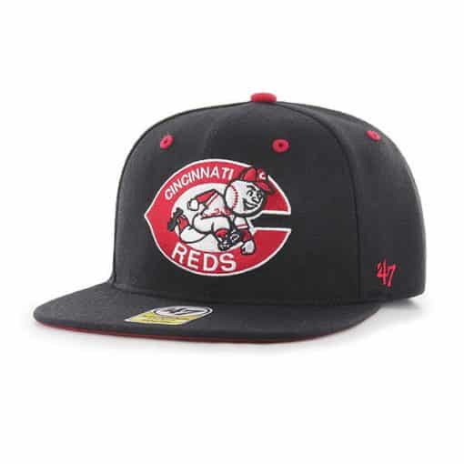 Cincinnati Reds YOUTH 47 Brand Black Cooperstown Captain Hat