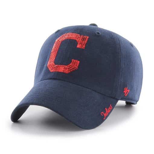 Cleveland Indians Women's 47 Brand Sparkle Navy Team Color Adjustable Hat