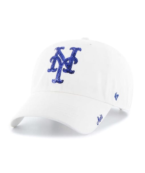 New York Mets Women's 47 Brand Sparkle White Clean Up Adjustable Hat