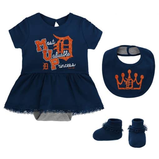 Detroit Tigers Baby Girl Navy MVP Princess 3-Piece Creeper