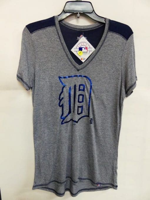Detroit Tigers Women's Gray Shiny Logo T-Shirt Tee