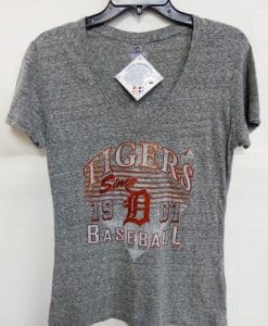 Detroit Tigers Women's Majestic Gray Shiny Orange Logo T-Shirt Tee