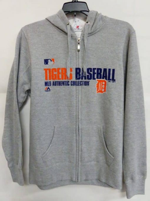 Detroit Tigers Gray Orange Logo Full Zip Up Hoodie
