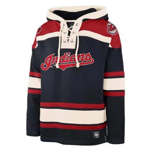 Cleveland Indians Men's 47 Brand Navy Pullover Jersey Hoodie - Image 3
