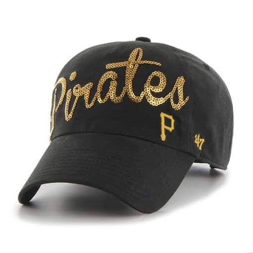 Pittsburgh Pirates Women's 47 Brand Sparkle Script Black Clean Up Adjustable Hat