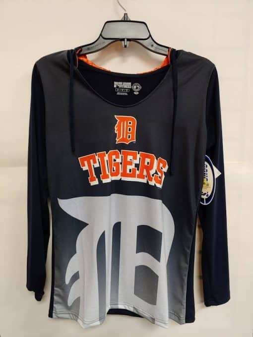 Detroit Tigers Women's Navy Hooded Long Sleeve Logo Tee