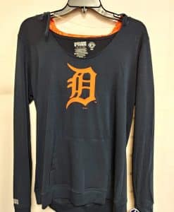 Detroit Tigers Women's Navy Orange Logo Hooded Long Sleeve Tee