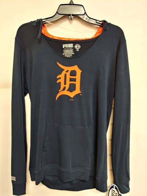 Detroit Tigers Women's Navy Orange Logo Hooded Long Sleeve Tee