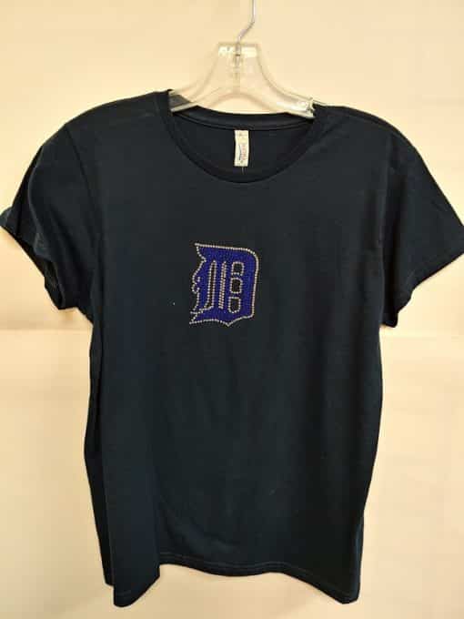 Detroit Tigers Women's Navy Bling Logo Tee