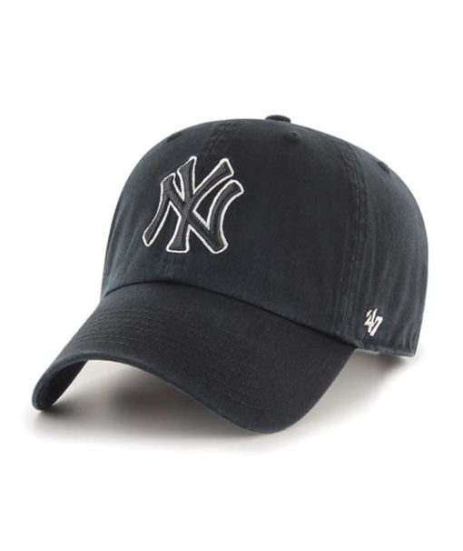 New York Yankees 47 Brand Black White Logo Clean Up Adjustable Hat