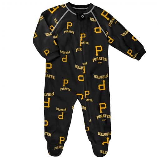Pittsburgh Pirates Baby Black Raglan Zip Up Sleeper Coverall