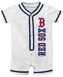 Boston Red Sox Baby White Button Up Romper Coverall