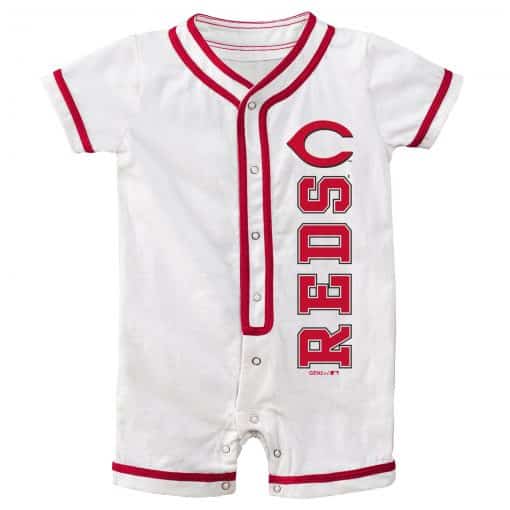 Cincinnati Reds Baby White Button Up Romper Coverall