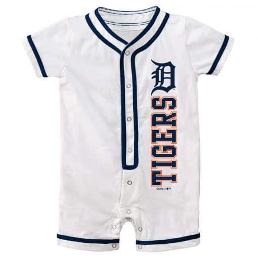 Detroit Tigers Baby White Button Up Romper Coverall