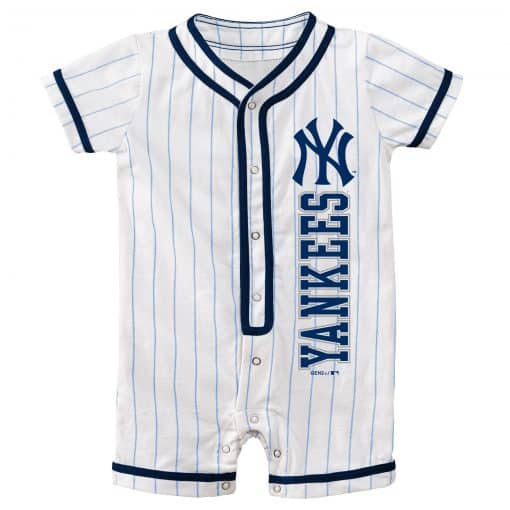 New York Yankees Baby Pinstripe White Button Up Romper Coverall
