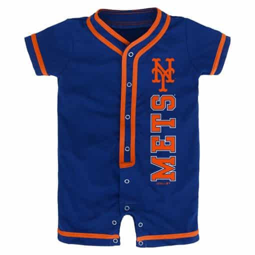 New York Mets Baby Game Ready Blue Button Up Romper Coverall
