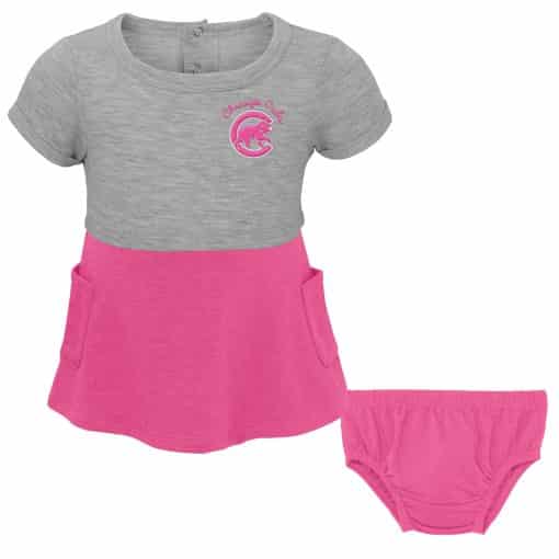 Chicago Cubs Baby Girl Gray Pink 2-Piece Dress & Bloomer