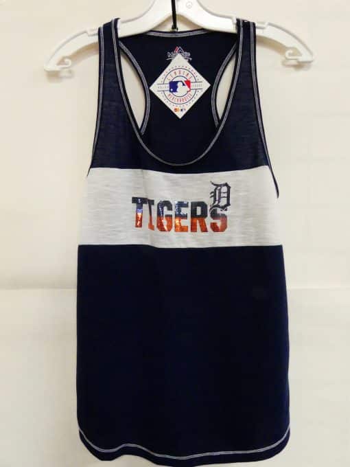 Detroit Tigers Navy White Sequin Tank Tank