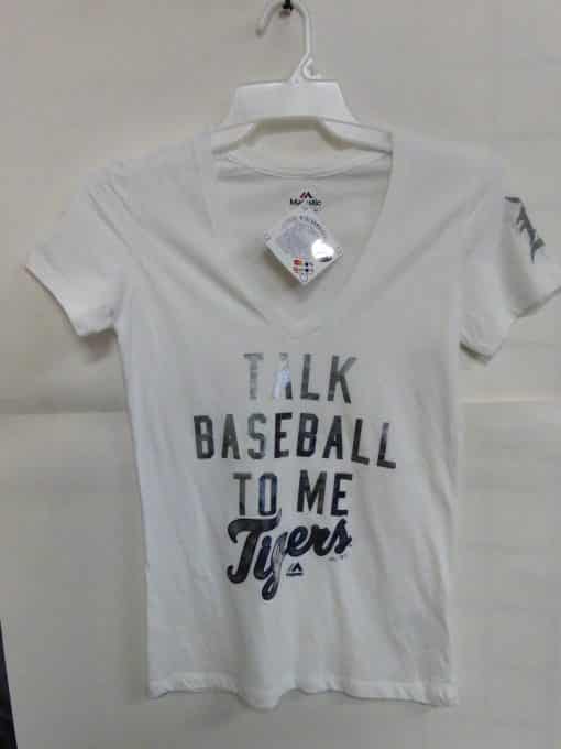 Detroit Tigers Women's White Talk Baseball To Me Tee