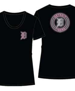 Detroit Tigers Women's 47 Brand Black Pink Neon Scoop T-Shirt Tee