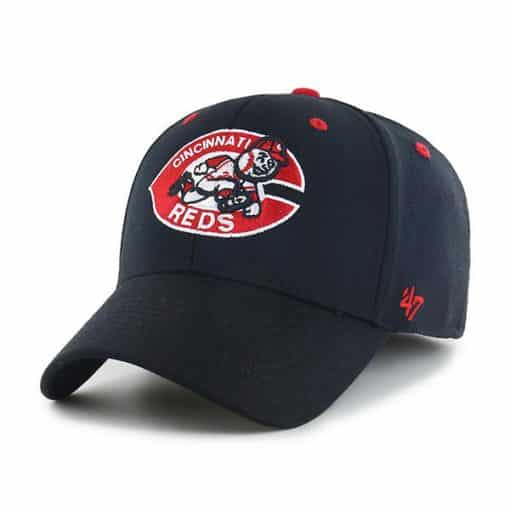 Cincinnati Reds 47 Brand Black Cooperstown Contender Stretch Fit Hat