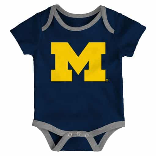 Michigan Wolverines Baby Navy Yellow White 3-Pack Creeper Set - Image 2