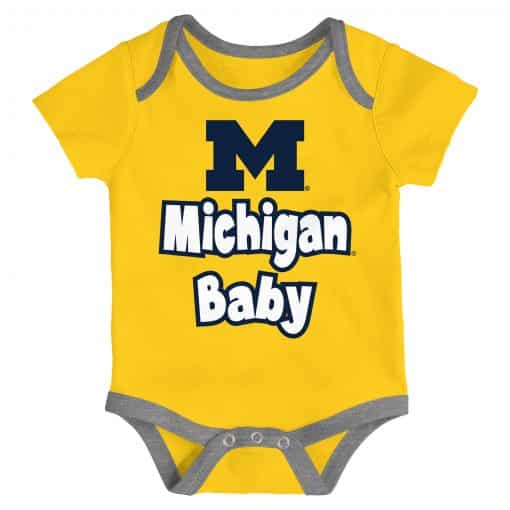 Michigan Wolverines Baby Navy Yellow White 3-Pack Creeper Set - Image 3