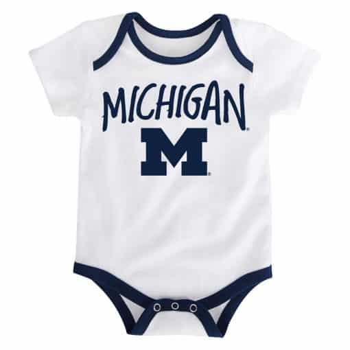 Michigan Wolverines Baby Navy Yellow White 3-Pack Creeper Set - Image 4