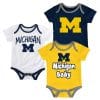 Michigan Wolverines Baby Navy Yellow White 3-Pack Creeper Set